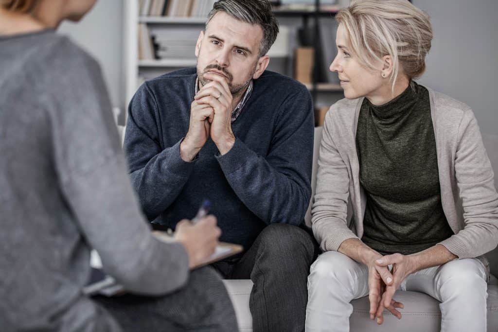 Couple in blended family counseling.